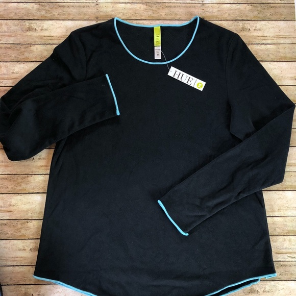 HUE Black Fleece Pajama Top. NWT - Picture 2 of 4